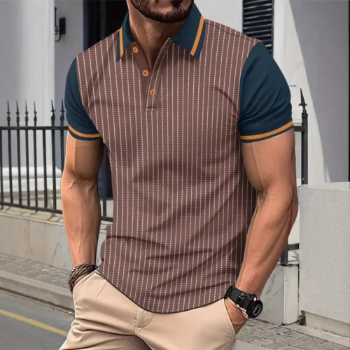 Men's Color-Block Casual Polo Shirt