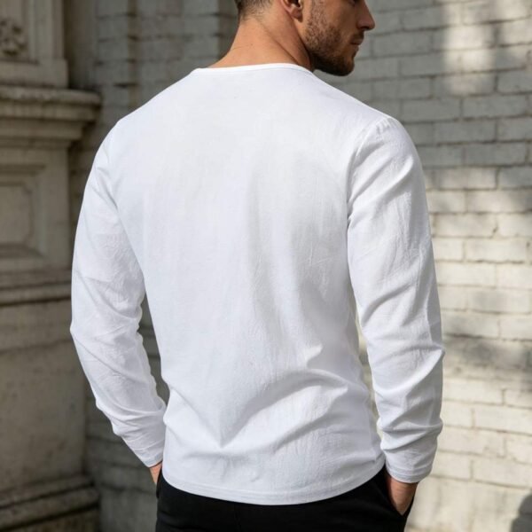 Men's Linen-Blend V-Neck Long Sleeve Top