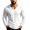 Men's Linen-Blend V-Neck Long Sleeve Top