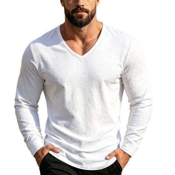 Men's Linen-Blend V-Neck Long Sleeve Top