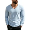 Men's Linen-Blend V-Neck Long Sleeve Top
