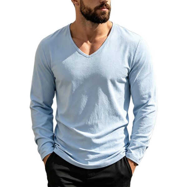 Men's Linen-Blend V-Neck Long Sleeve Top