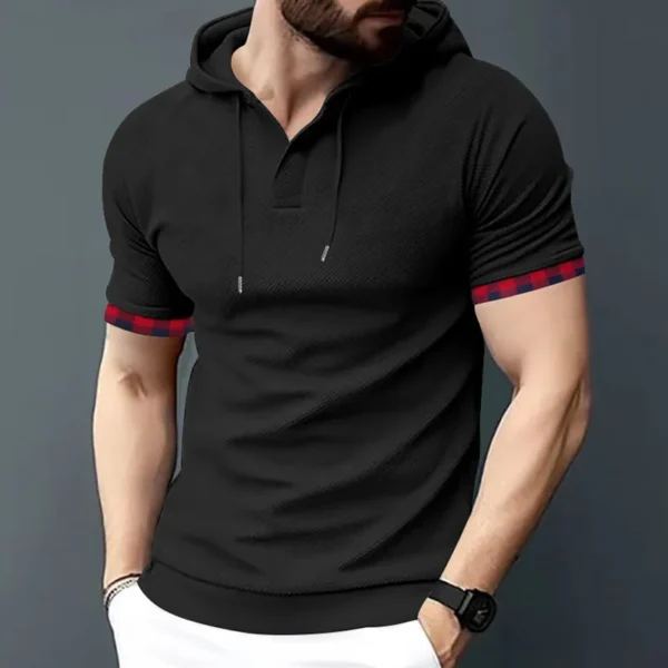 H7a9a664ecaa4411985ca9ff4024b1f0cZ.webp Men's Waffle Hooded Short Sleeve T-Shirt