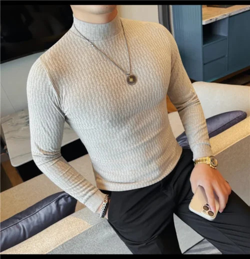 Men's High-Neck Knit Long Sleeve T-Shirt