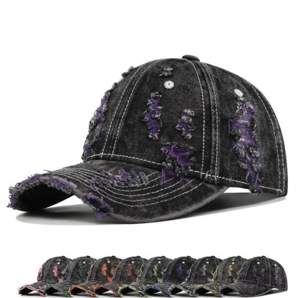 H91e0ff1706704cbe806b94a771ec7b01d.jpg_960x960q80.jpg Color-Trim Distressed Denim Cap