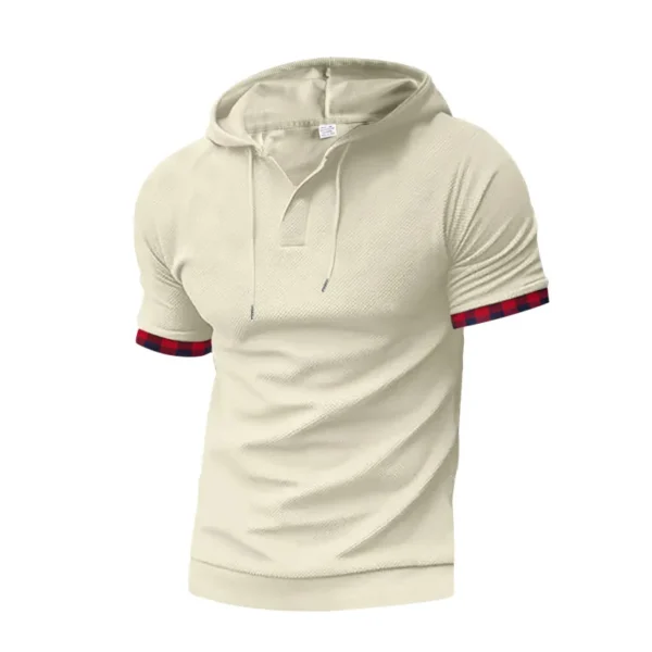 H92b56ffe0f95456dbd81c83224eeeb68H.webp Men's Waffle Hooded Short Sleeve T-Shirt