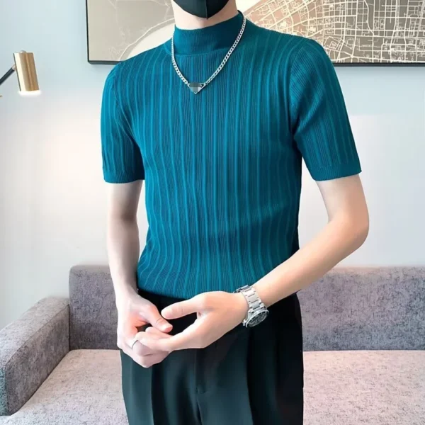 H9557c7eb9577481ab1c1e0996b61f028G.webp Men's Ribbed Mock-Neck Knit T-Shirt
