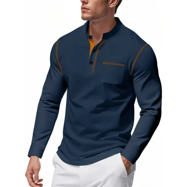 Ha3b2a2fefaf64f328cf0c020712ba964u.webp Men's Knit Mock-Neck Long Sleeve T-Shirt