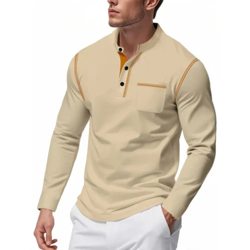 Hac5c8fc23f704295acfc9404c4112116h.webp Men's Knit Mock-Neck Long Sleeve T-Shirt