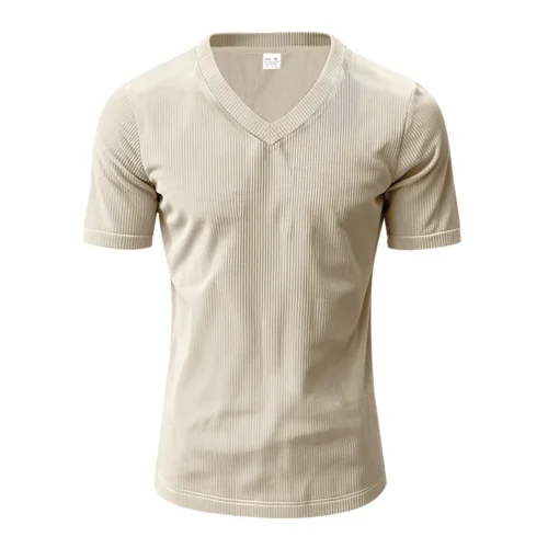 Hb1d73dec21e6412d8be3df592ccb3801m.webp Men's Textured V-Neck Short Sleeve T-Shirt