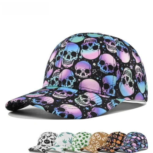 Halloween Skull & Pumpkin Print Cap
