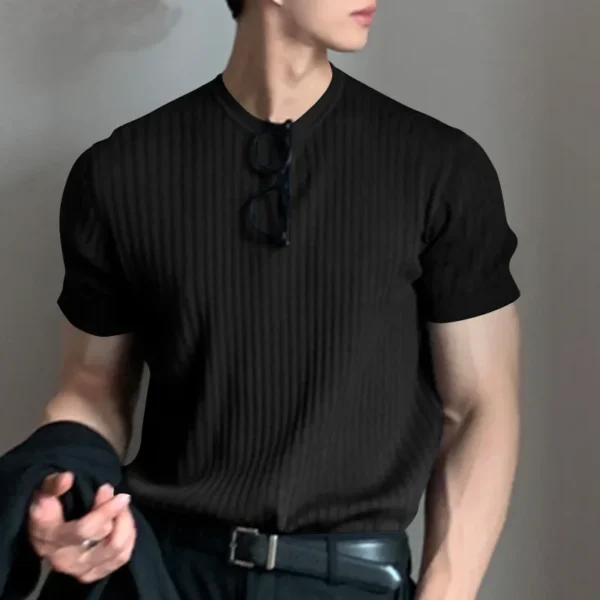 Hb6f2fc91eecc4b0a87d46584f6a6e377S.webp Men's Lightweight Knit Casual T-Shirt