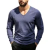 Men's Linen-Blend V-Neck Long Sleeve Top