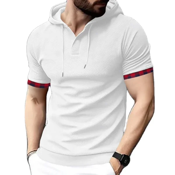 Hc079c15657f84c9d88206fb5c2d10694G.webp Men's Waffle Hooded Short Sleeve T-Shirt