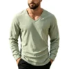 Men's Linen-Blend V-Neck Long Sleeve Top