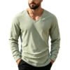 Men's Linen-Blend V-Neck Long Sleeve Top
