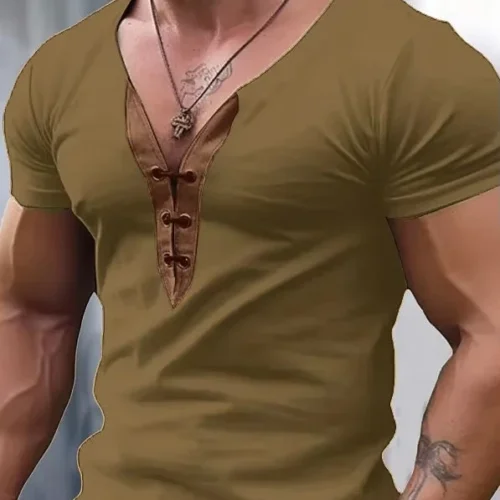 Men's Color-Block V-Neck Sports T-Shirt