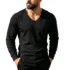 Men's Linen-Blend V-Neck Long Sleeve Top