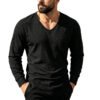 Men's Linen-Blend V-Neck Long Sleeve Top